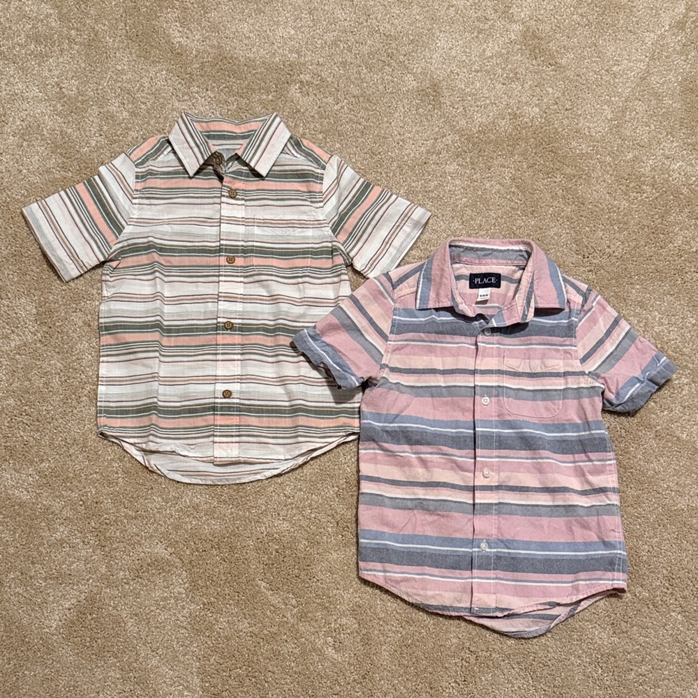 Boys Children's Place Striped Button-Down Shirts. Pink,Gray. Short sleeve